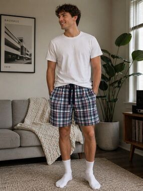 Izod Plaid Lounge Shorts Large Men’s Pajama Sleepwear Comfy Drawstring
